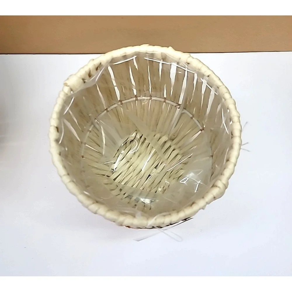 Set Of 3 Plastic Lined Natural Color Raffia Planter Baskets-6